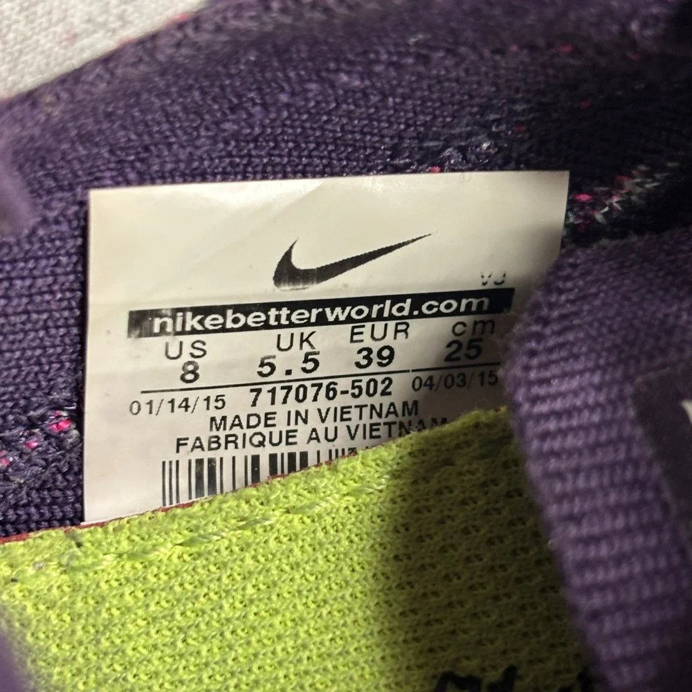 Nike Free 4.0 Flyknit Court 717076 Running Shoes Purple Pink Flash Women Size 8 - Picture 8 of 9